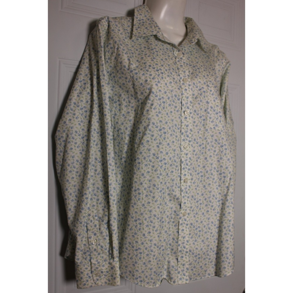 L.L. Bean Cotton Button Up Floral Shirt Top Wrinkle Resistant Office Twee Large - Picture 9 of 11